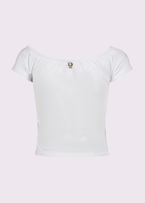 T-shirt bianca in cotone con strass