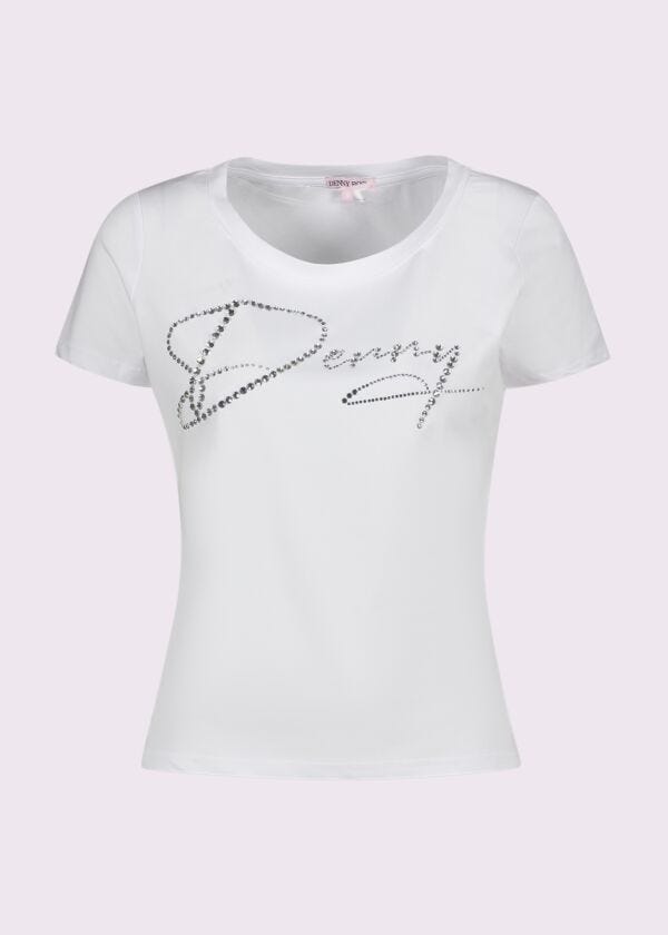 T-shirt bianca in cotone con logo Denny Rose