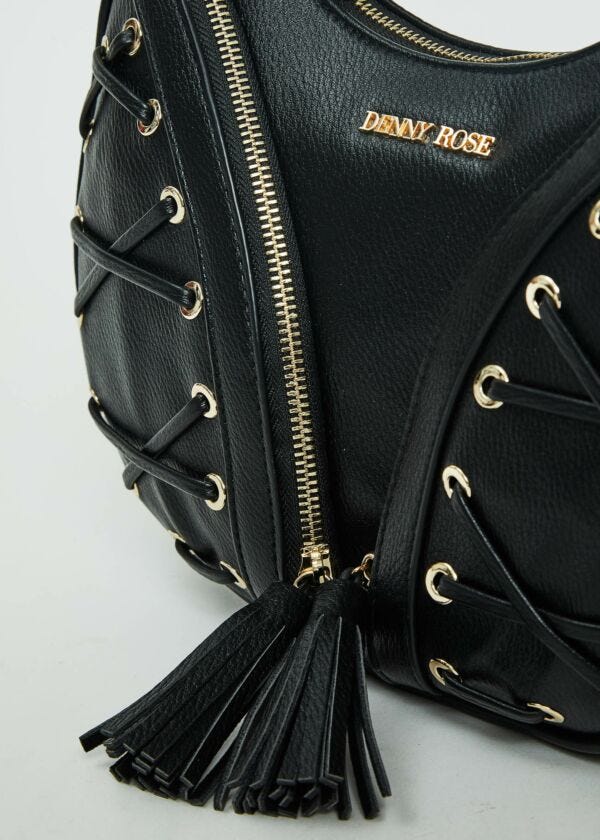 Borsa a spalla nera con laccetti