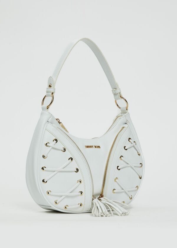 Borsa a spalla bianca con laccetti
