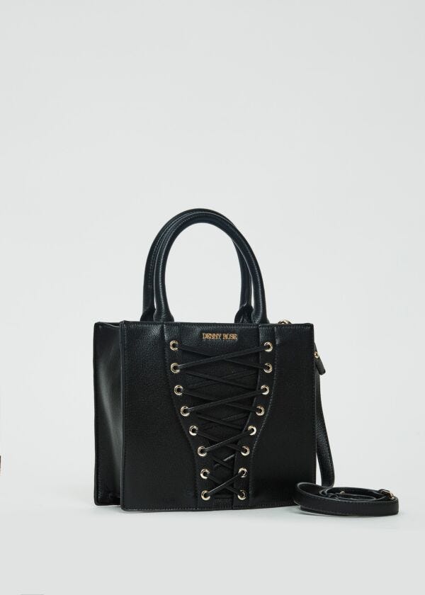 Black shopper bag with ties Denny Rose Borse