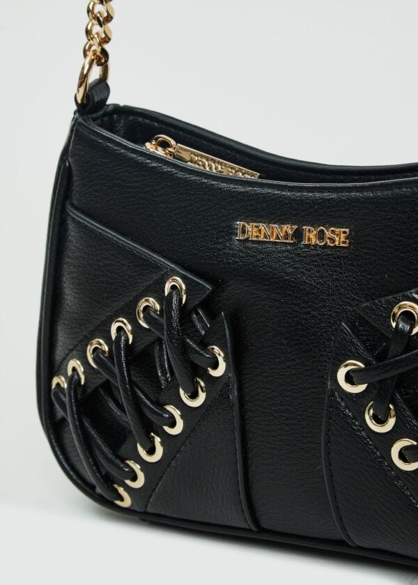 Borsa crossbody nera con laccetti