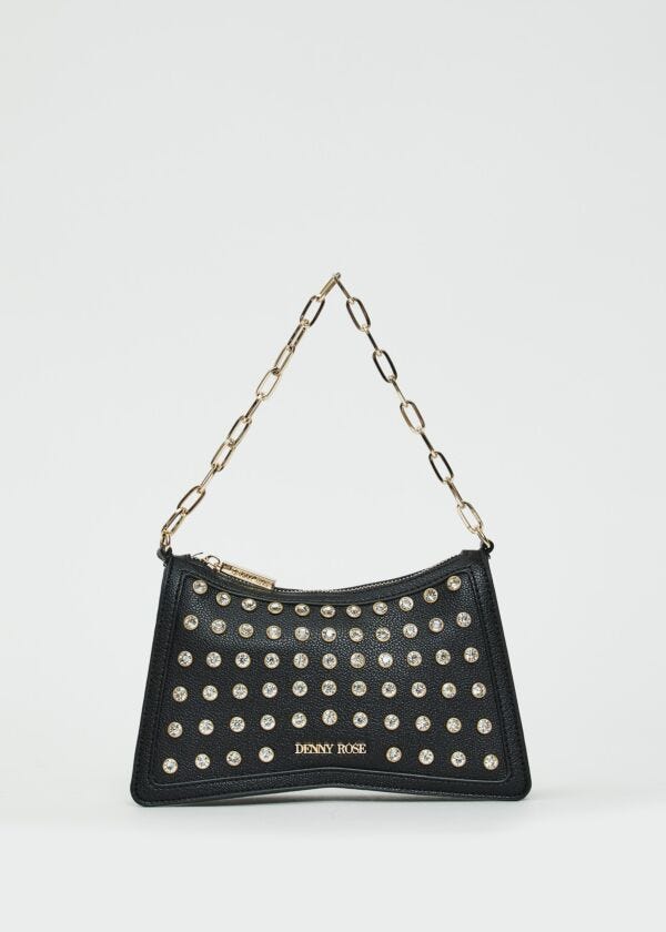 Borsa a spalla nera con strass Denny Rose Borse