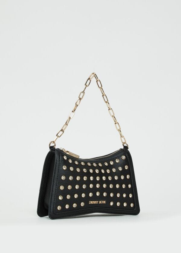 Borsa a spalla nera con strass