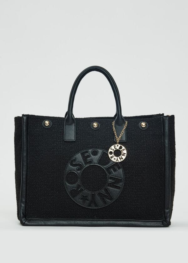 Shopping bag nera in tweed Denny Rose Borse