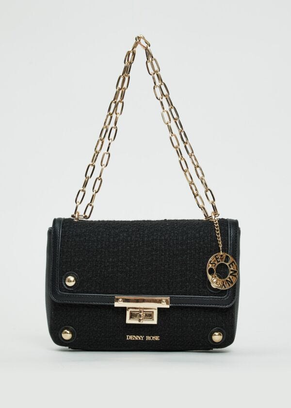 Borsa crossbody nera in tweed Denny Rose Borse