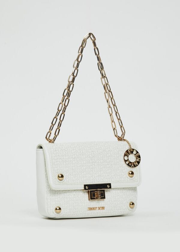 Borsa crossbody bianca in tweed Denny Rose Borse