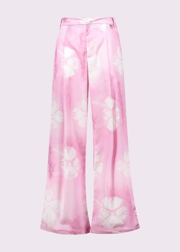 Pantaloni rosa in raso stampato Denny Rose Jeans