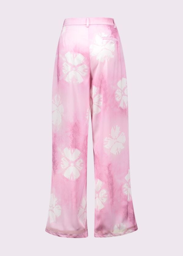 Pantaloni rosa in raso stampato