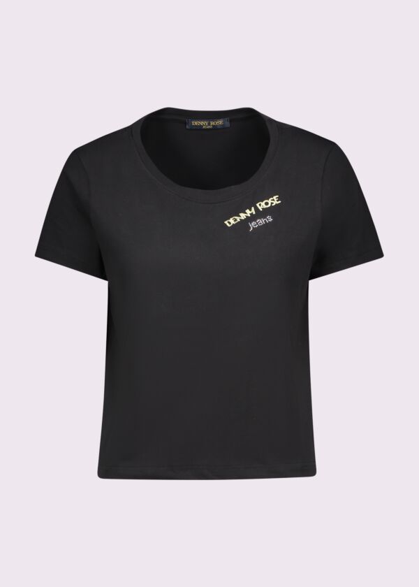 T-shirt corta nera in cotone Denny Rose Jeans