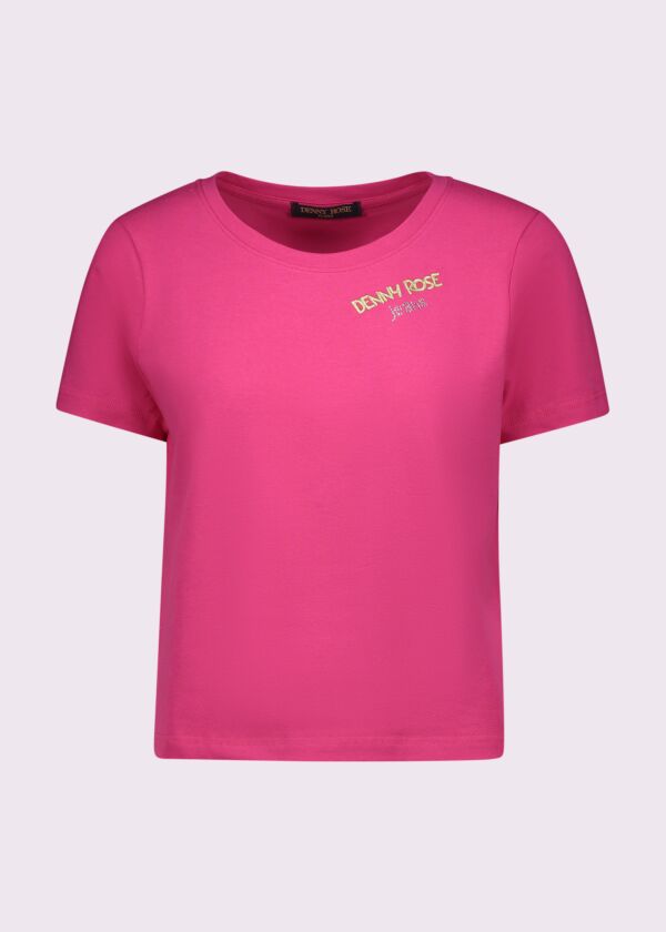 T-shirt corta fucsia in cotone Denny Rose Jeans