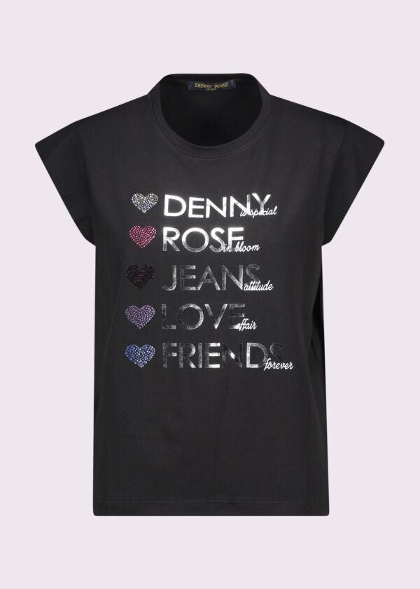T-shirt nera in cotone con stampa Denny Rose Jeans