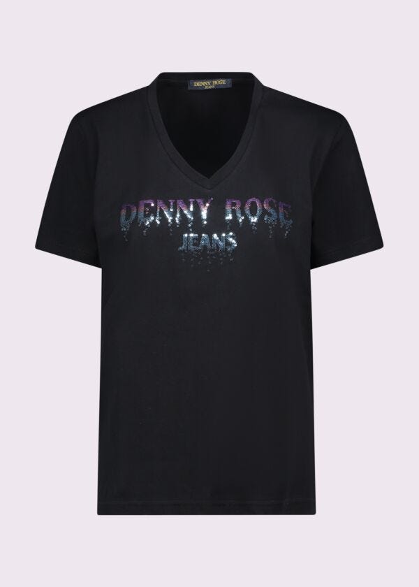 T-shirt nera in cotone con stampa Denny Rose Jeans
