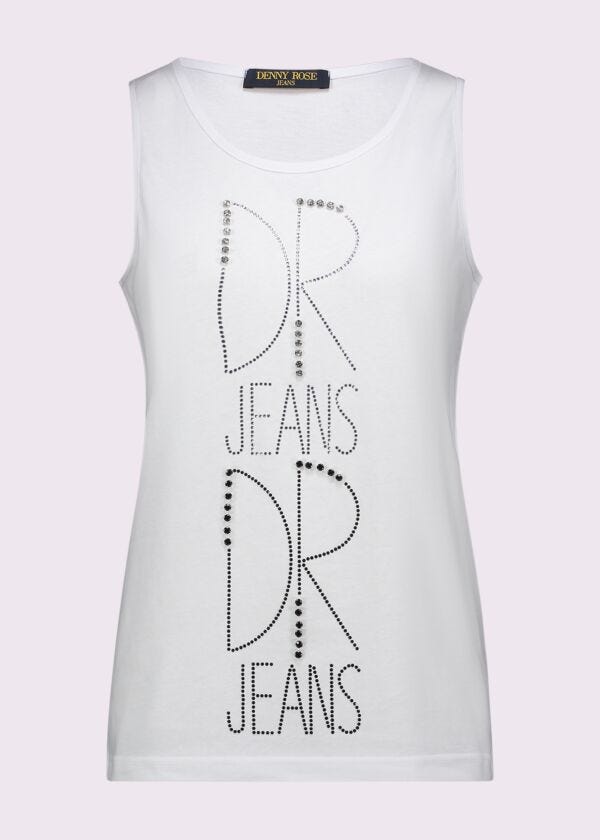 Top bianco in cotone con logo Denny Rose Jeans