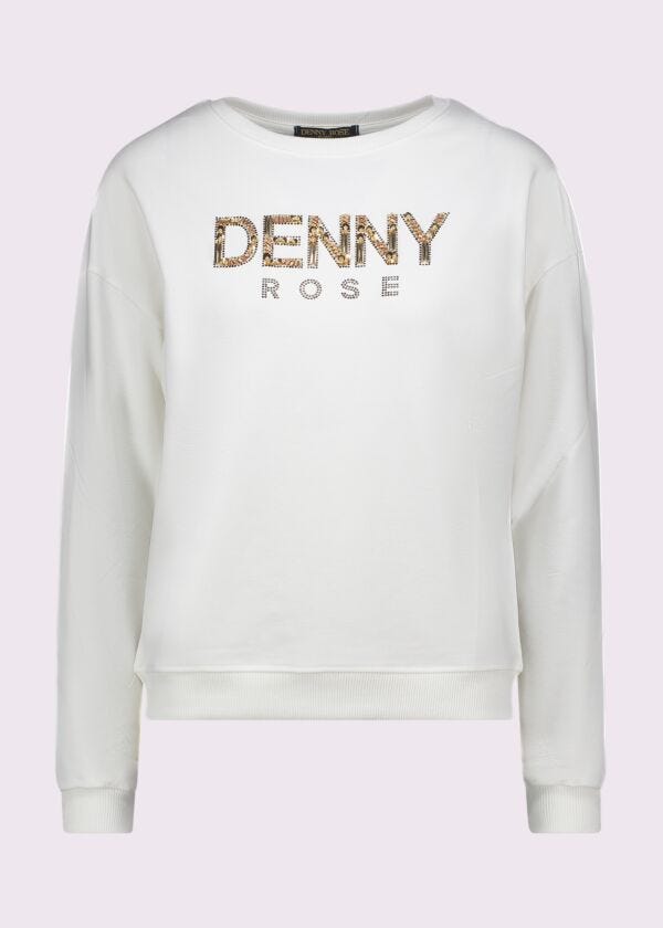 White cotton sweatshirt with logo Denny Rose Jeans