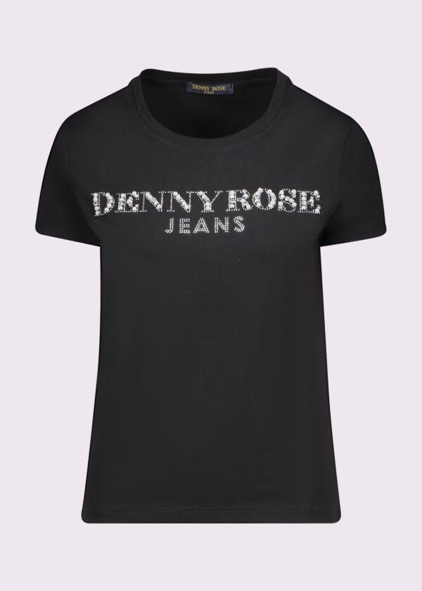 T-shirt nera in cotone con logo Denny Rose Jeans