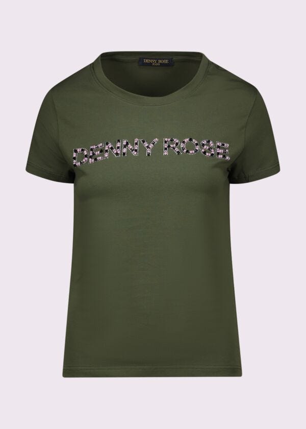 T-shirt verde in cotone con logo Denny Rose Jeans