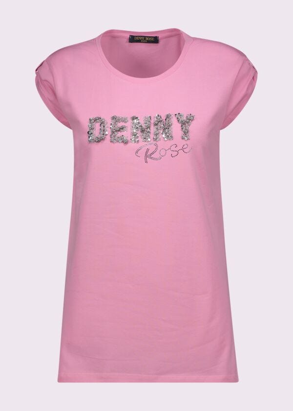 T-shirt rosa in cotone con logo Denny Rose Jeans