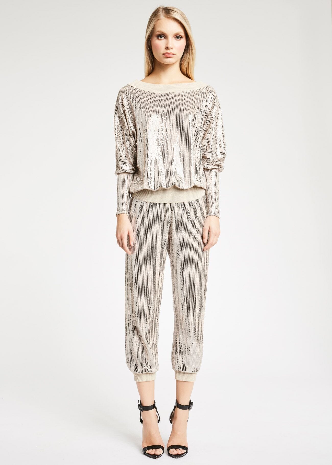 Fully-sequinned jogging pants