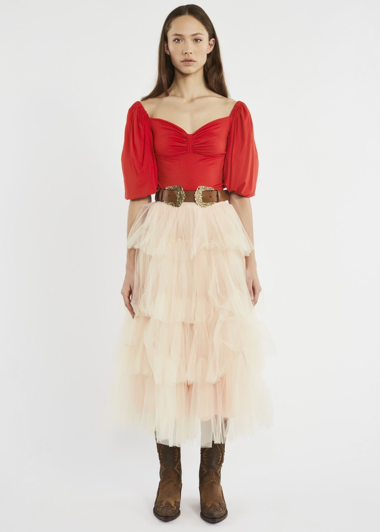 Tulle skirt with flounces