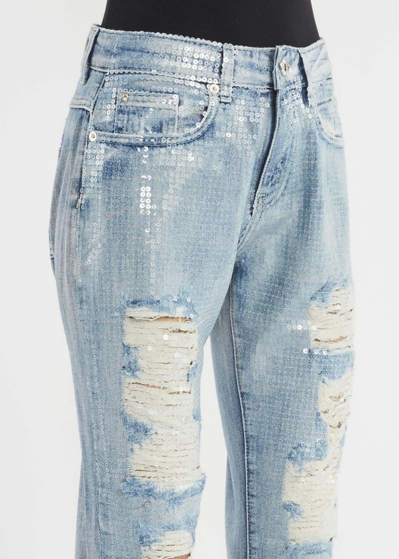 All-over sequin jeans