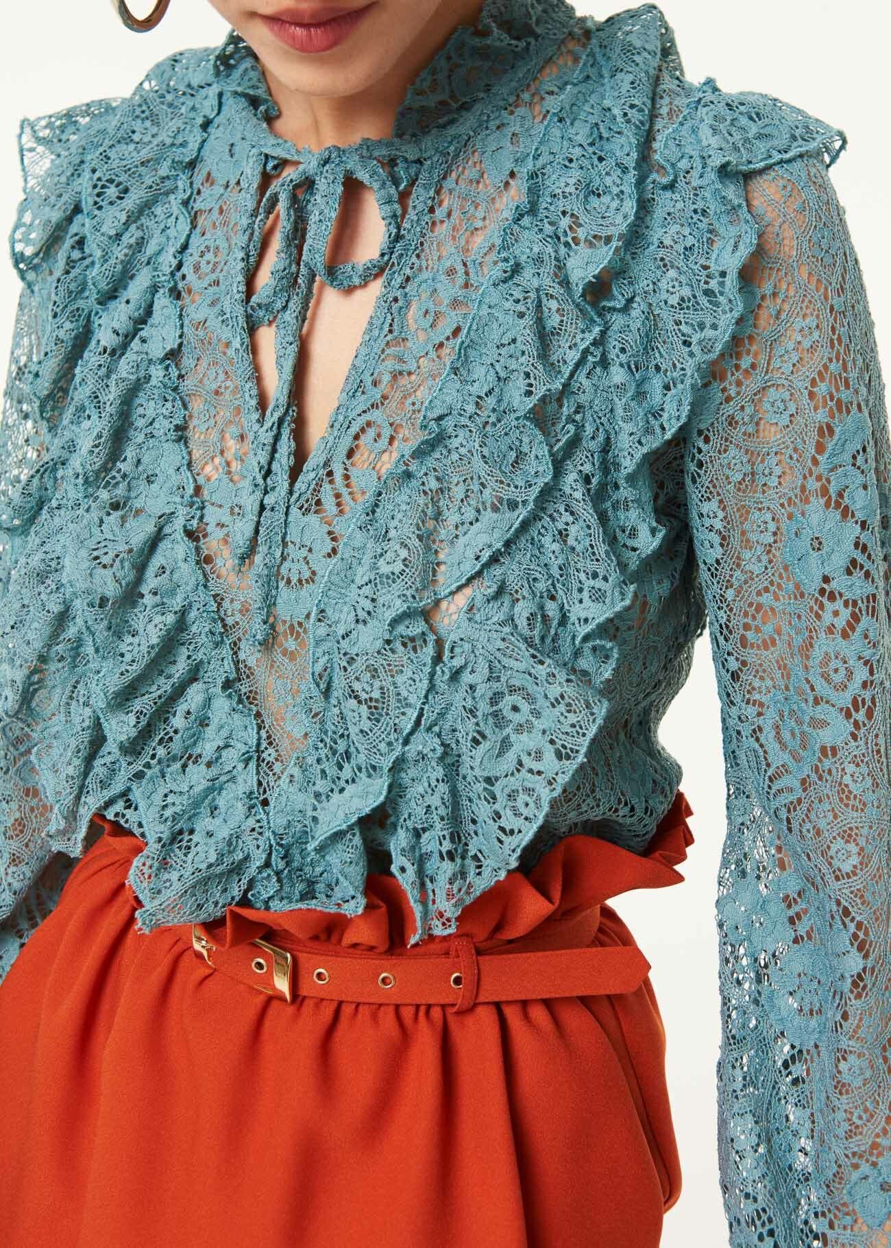 Lace blouse with ruffles