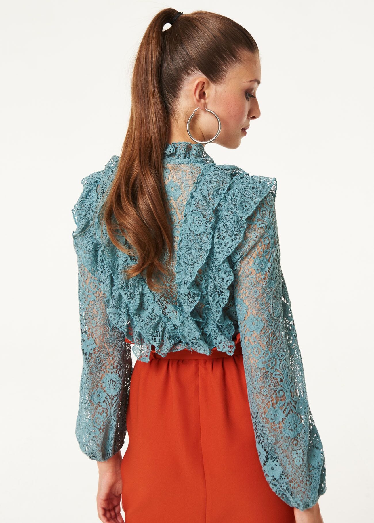 Lace blouse with ruffles