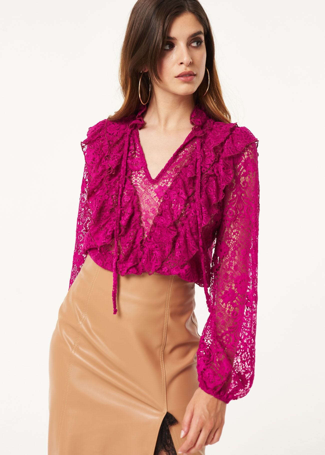 Lace blouse with small bow