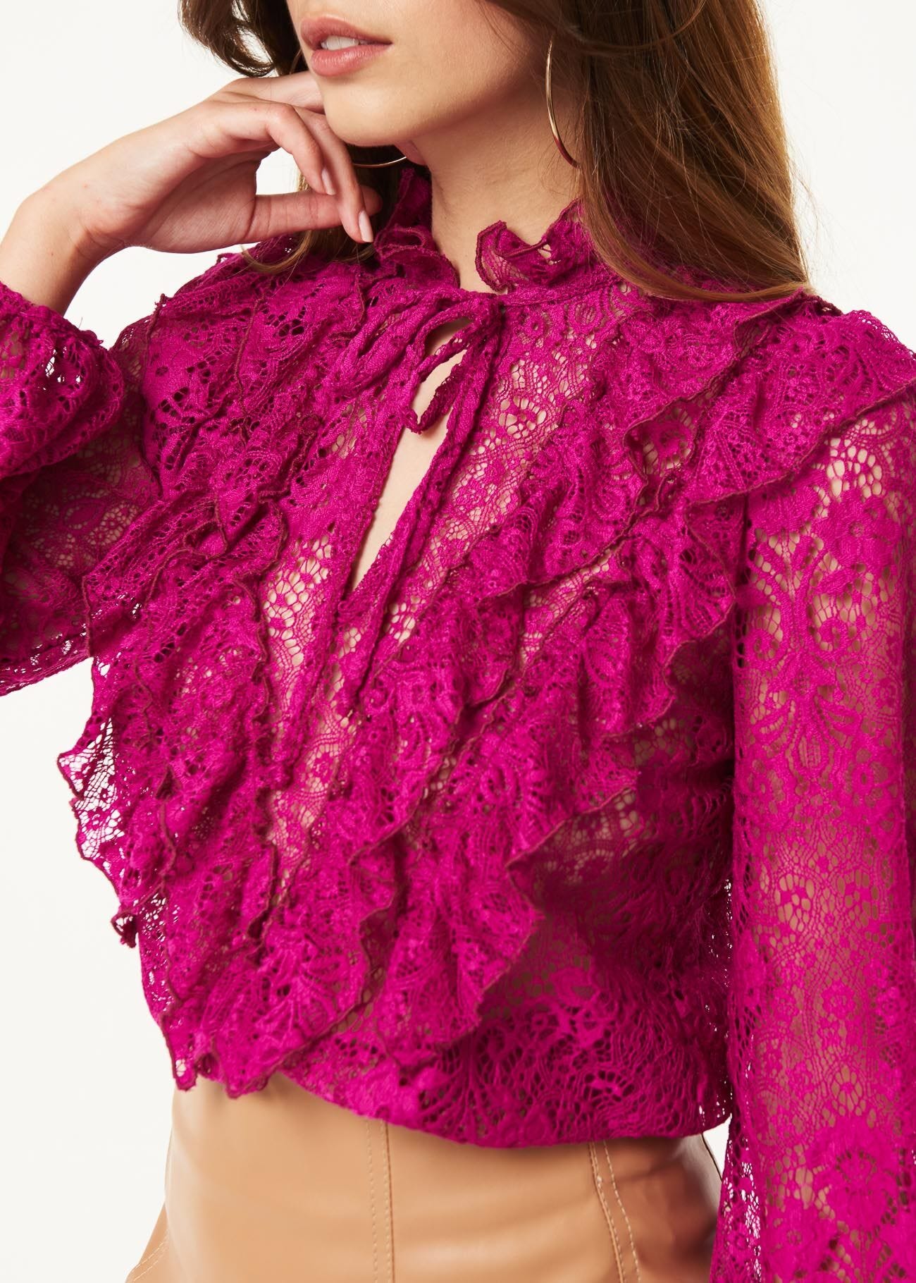 Lace blouse with small bow