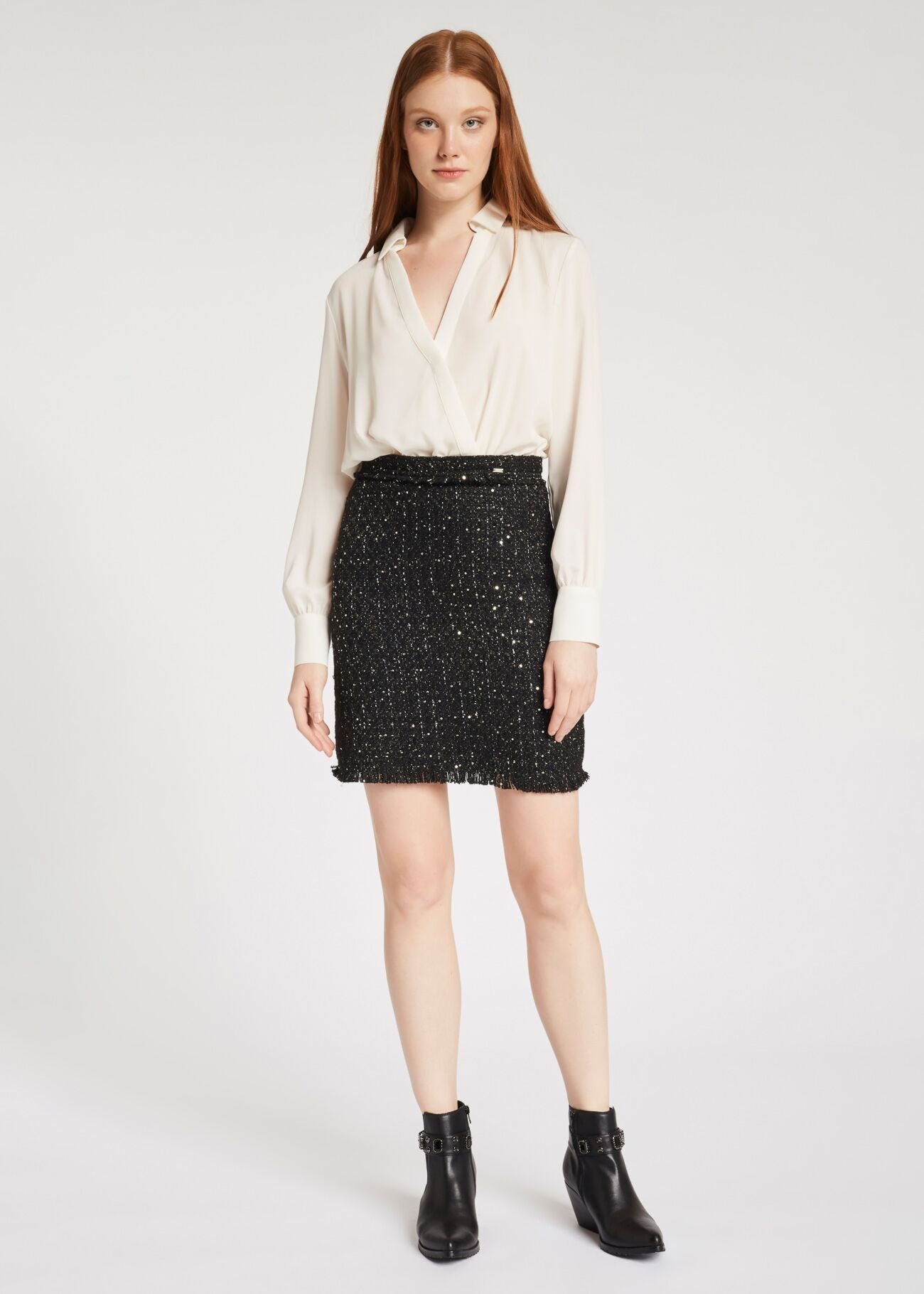 Dress with tweed skirt
