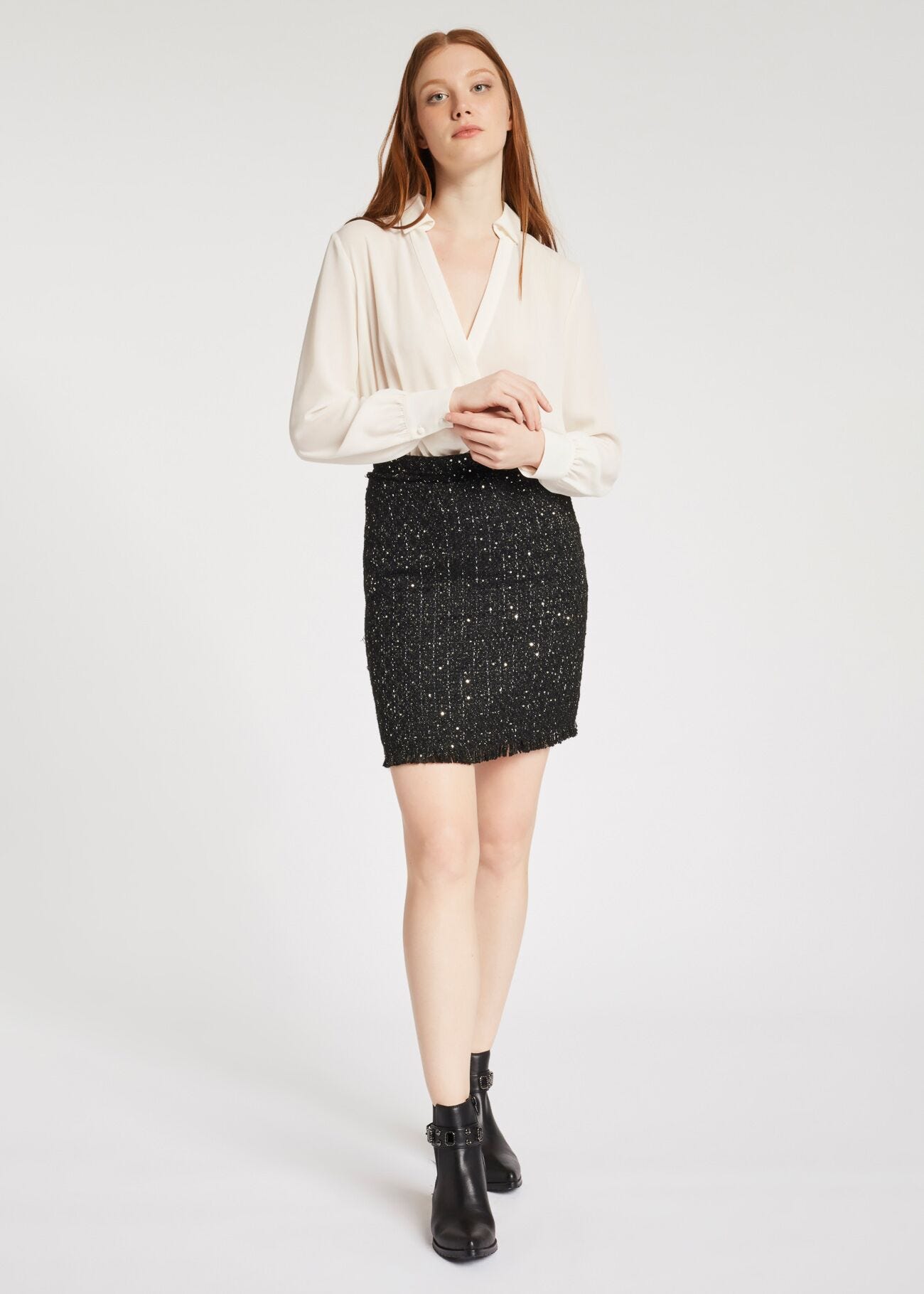 Dress with tweed skirt