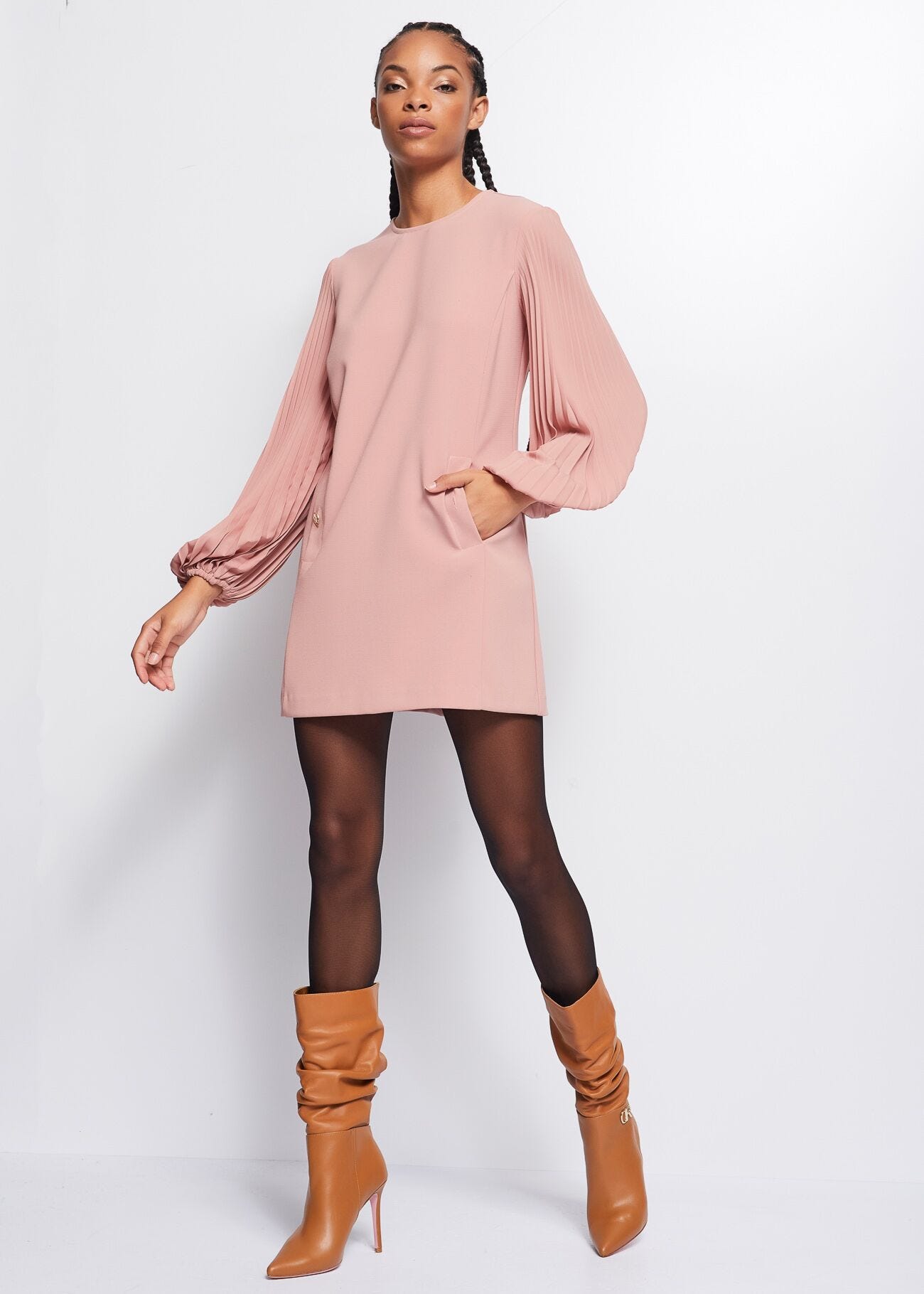 Two way stretch crew-neck dress