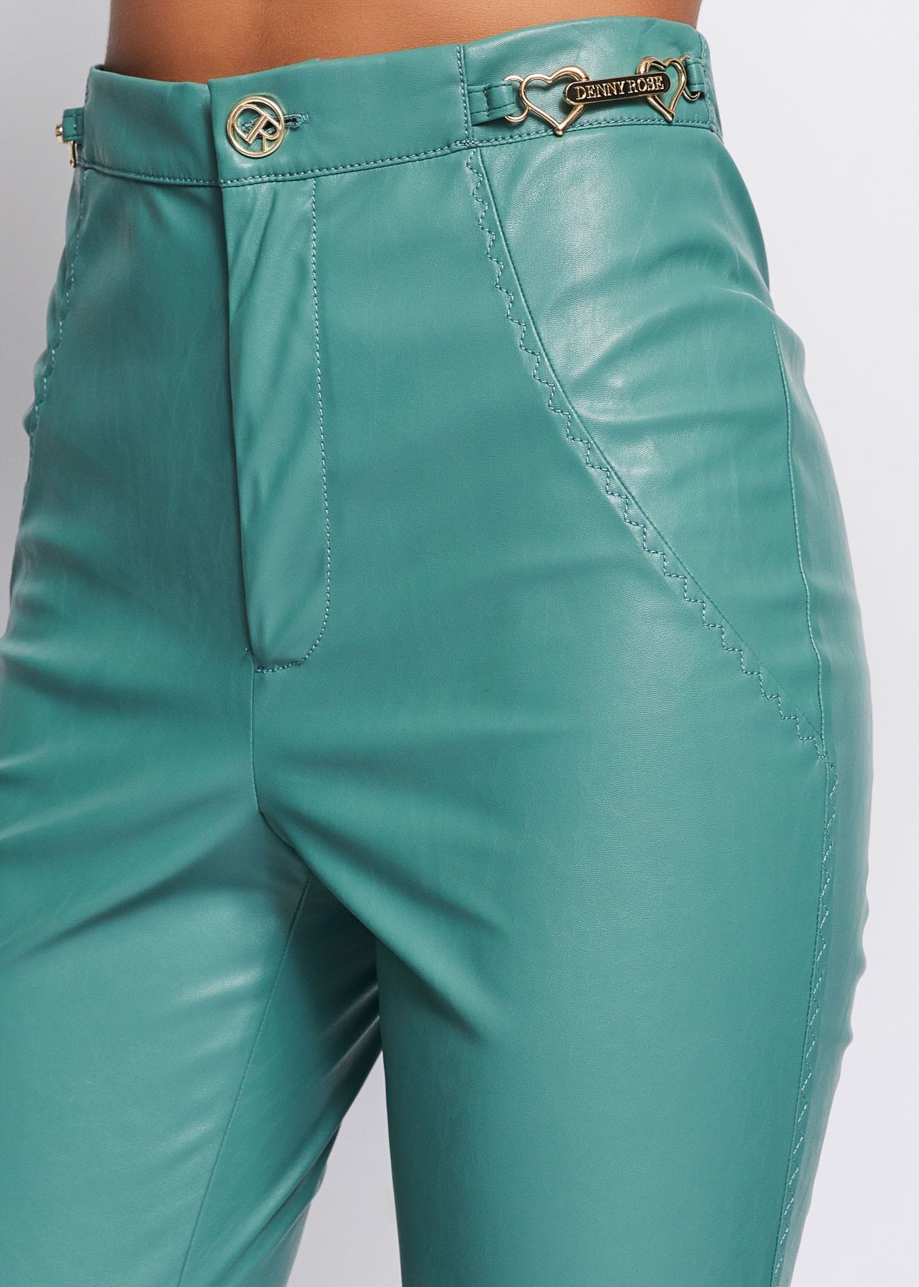 Faux-leather trousers with jewel accessory