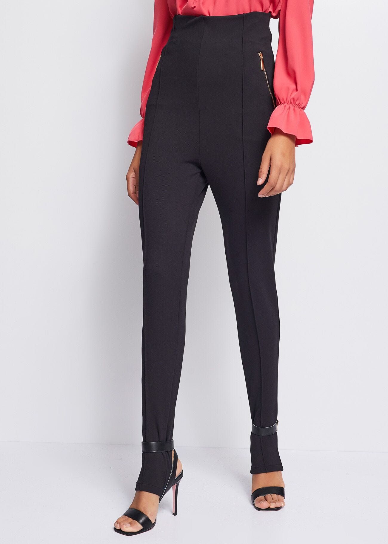 High-waist stretch trousers