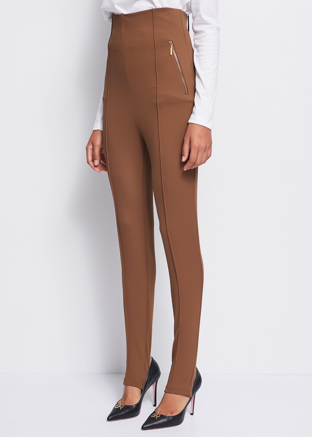 High-waist stretch trousers