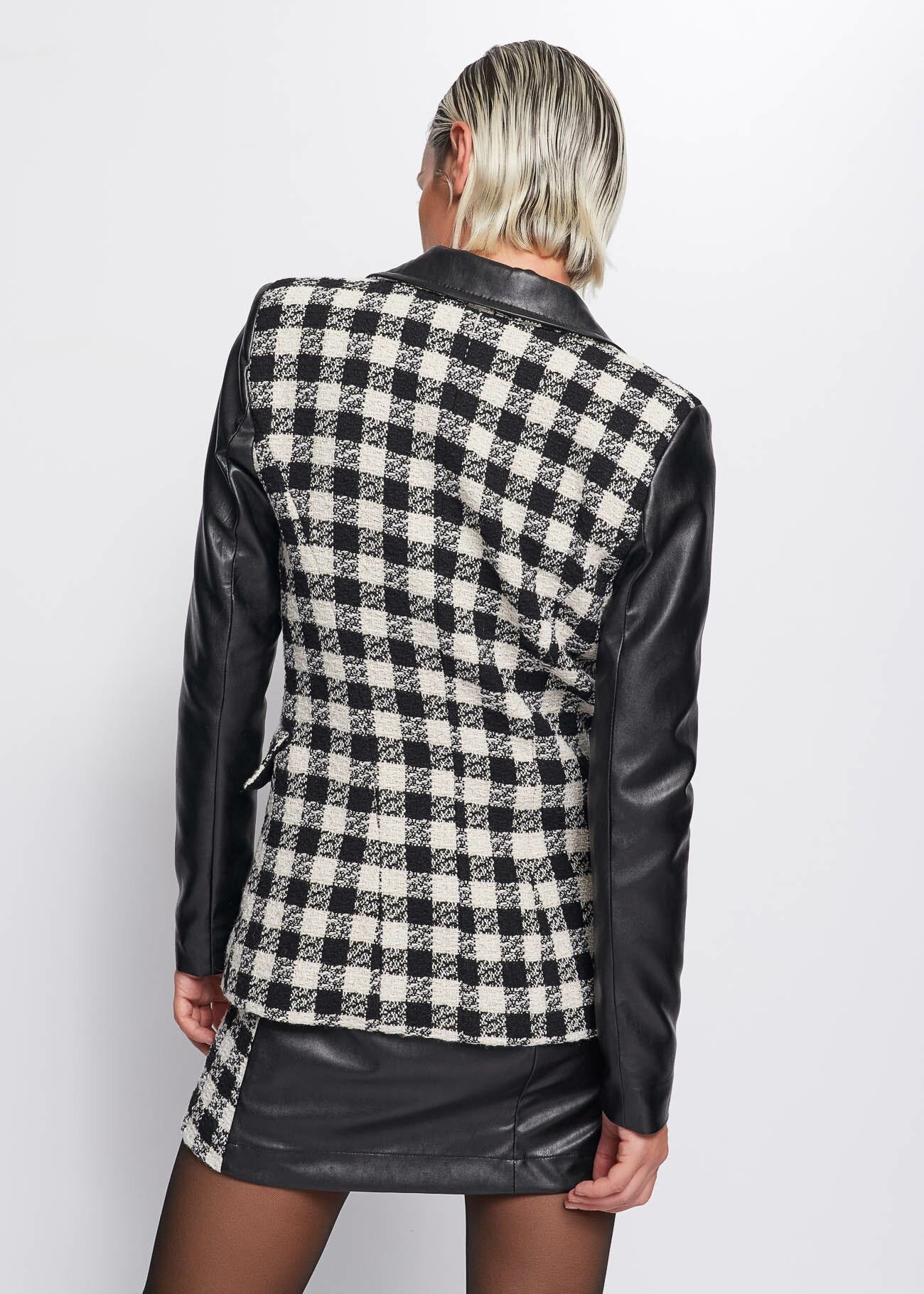 Bouclé and faux-leather blazer