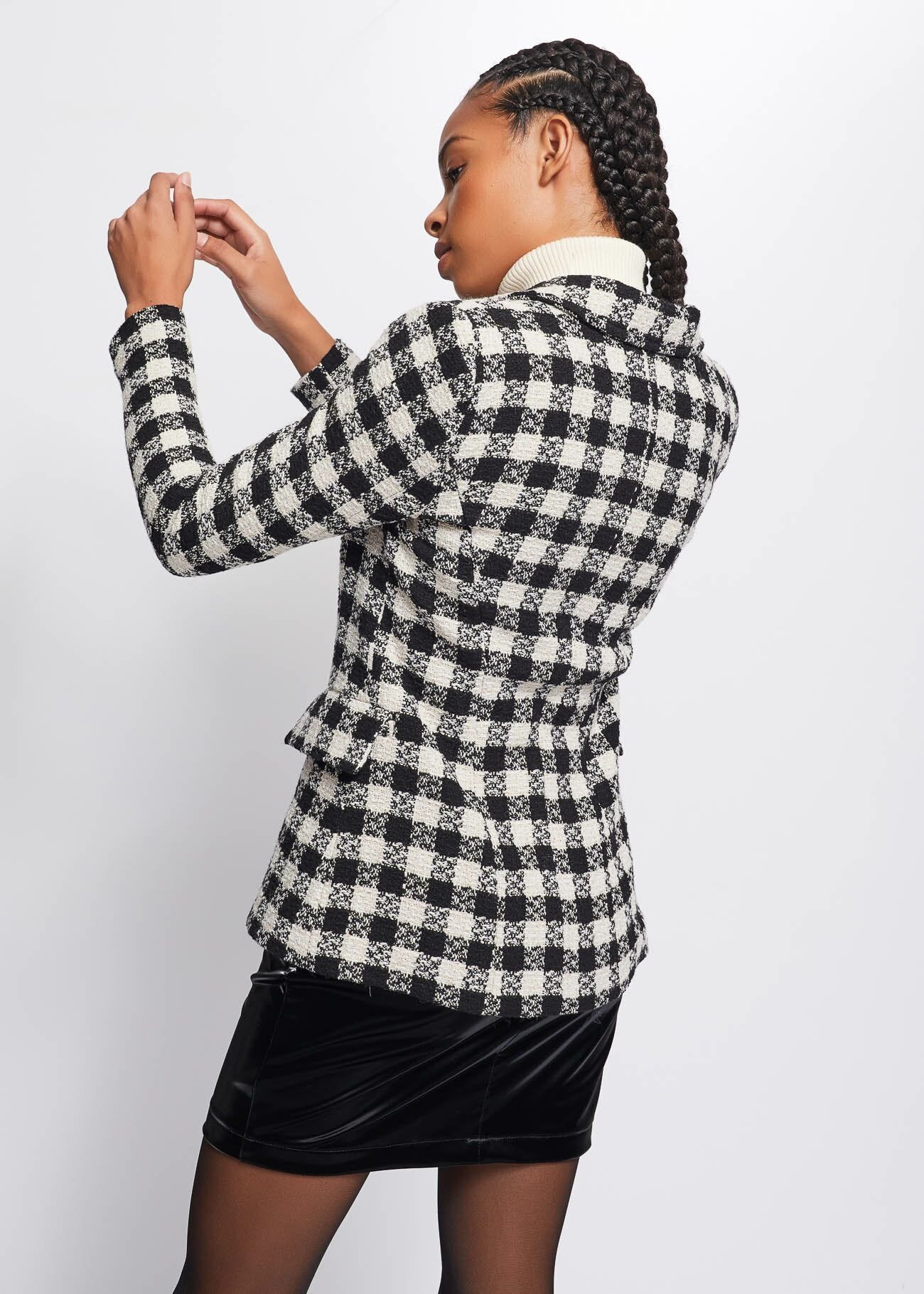 Bouclé blazer with checked pattern