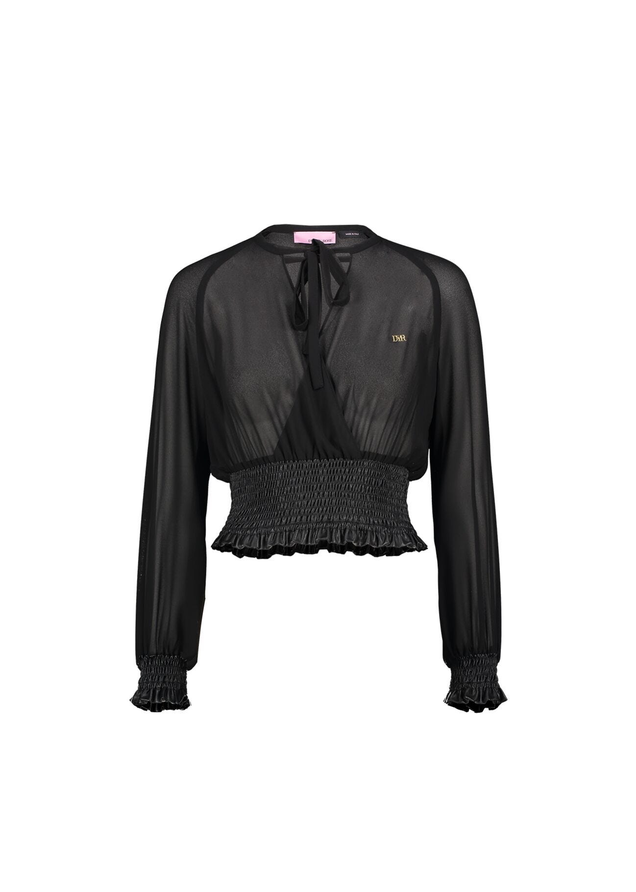 Blouse with faux-leather details
