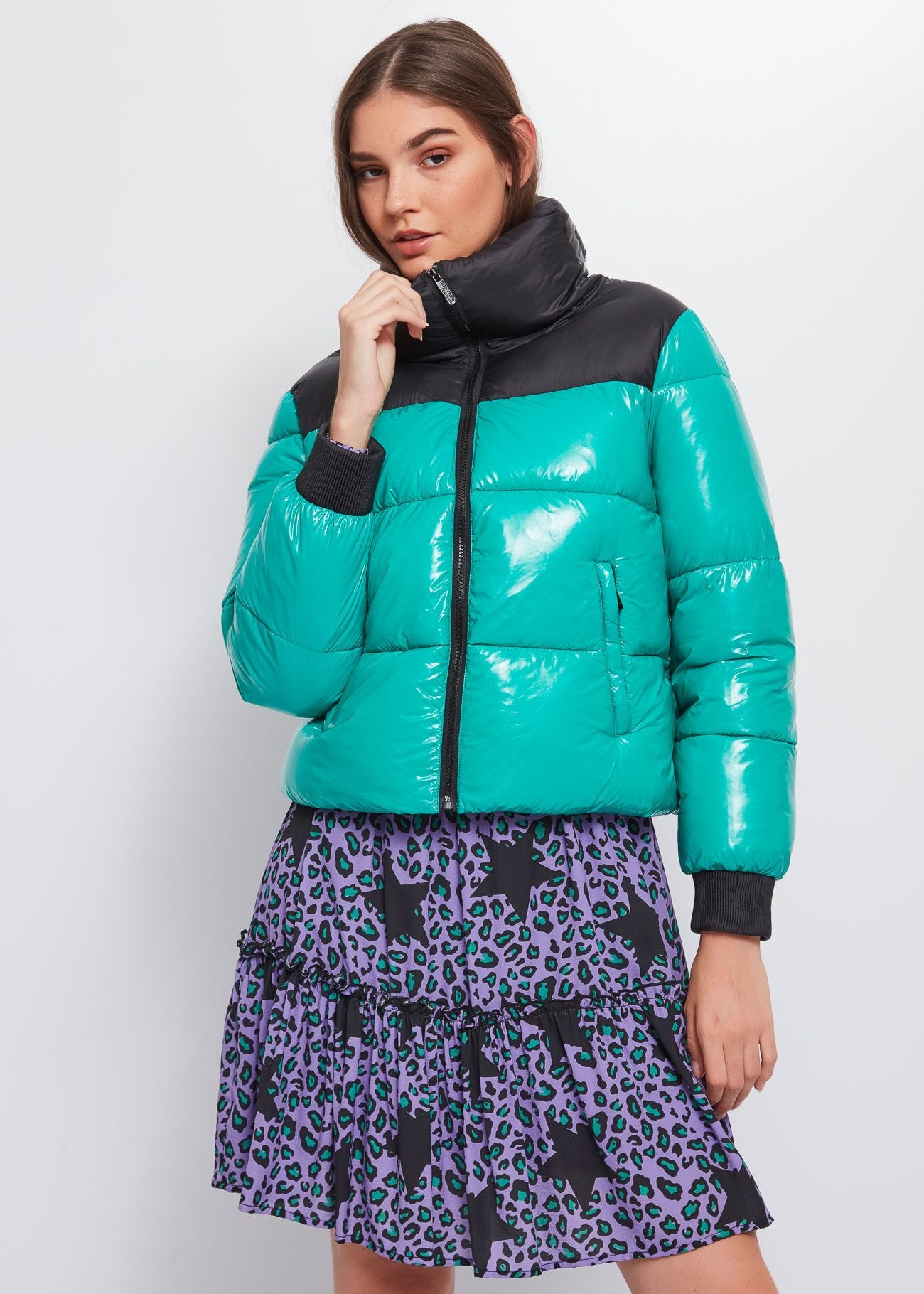 Down jacket in glossy nylon