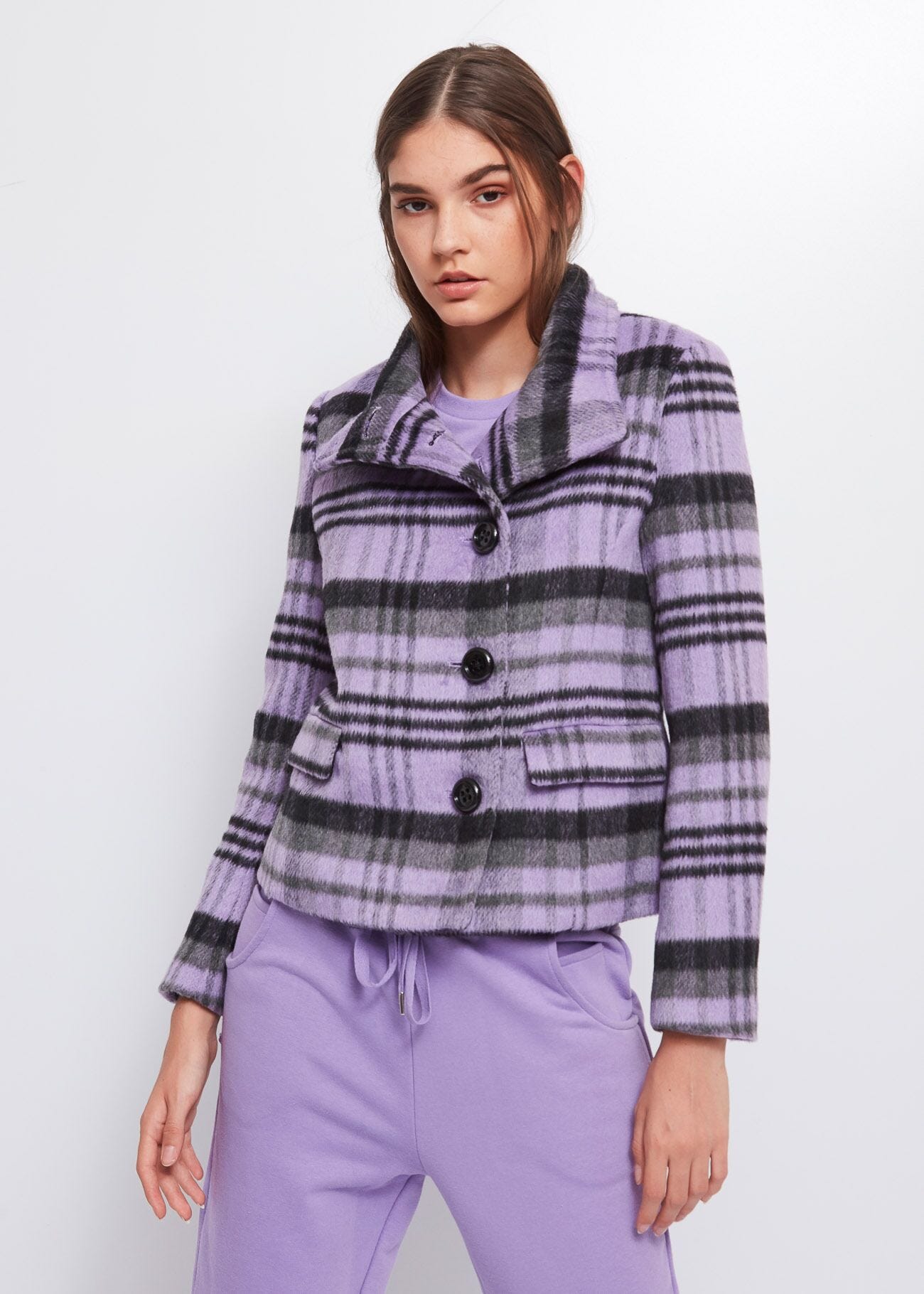 Checked pea coat