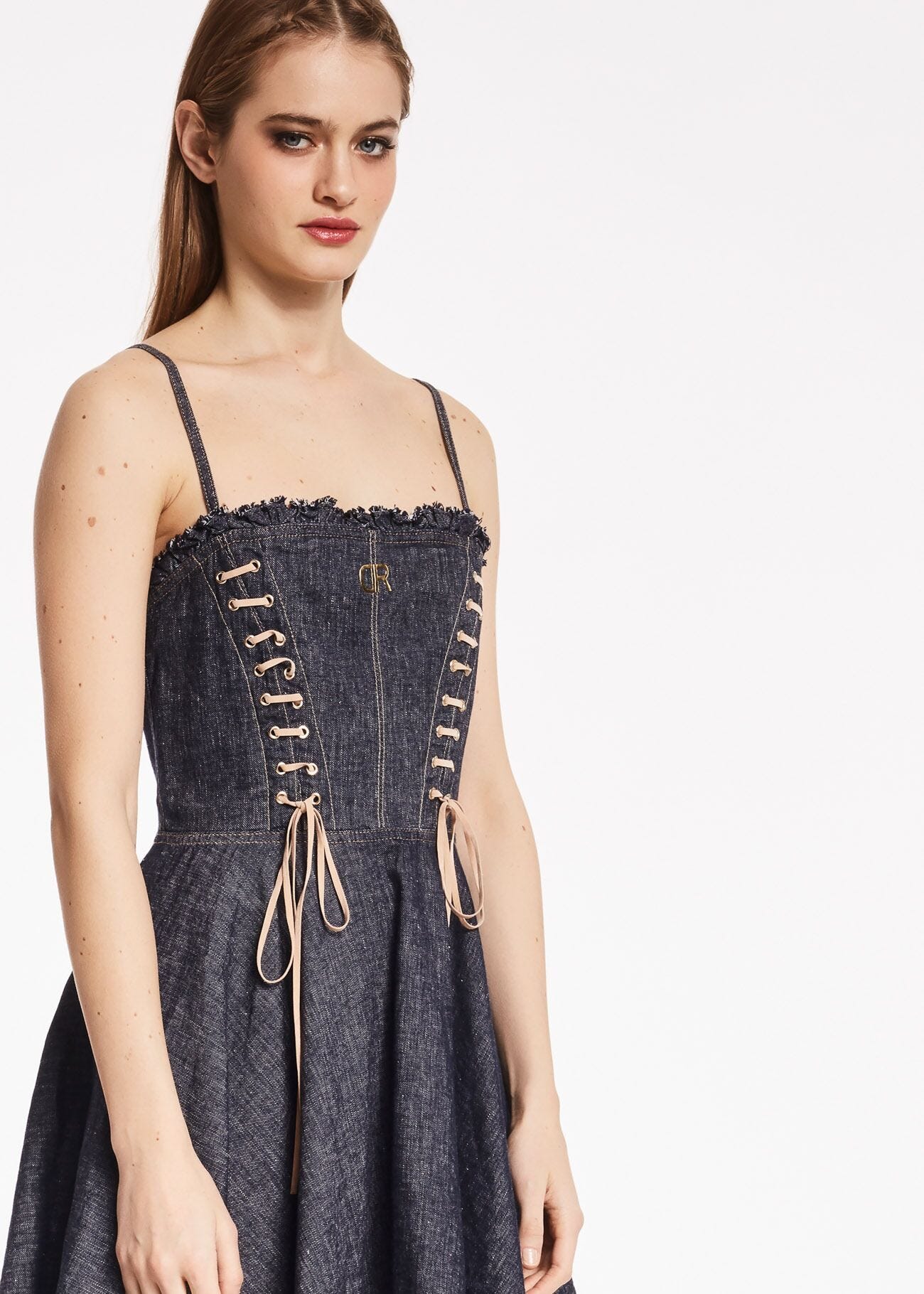 Dress in cotton-blend denim