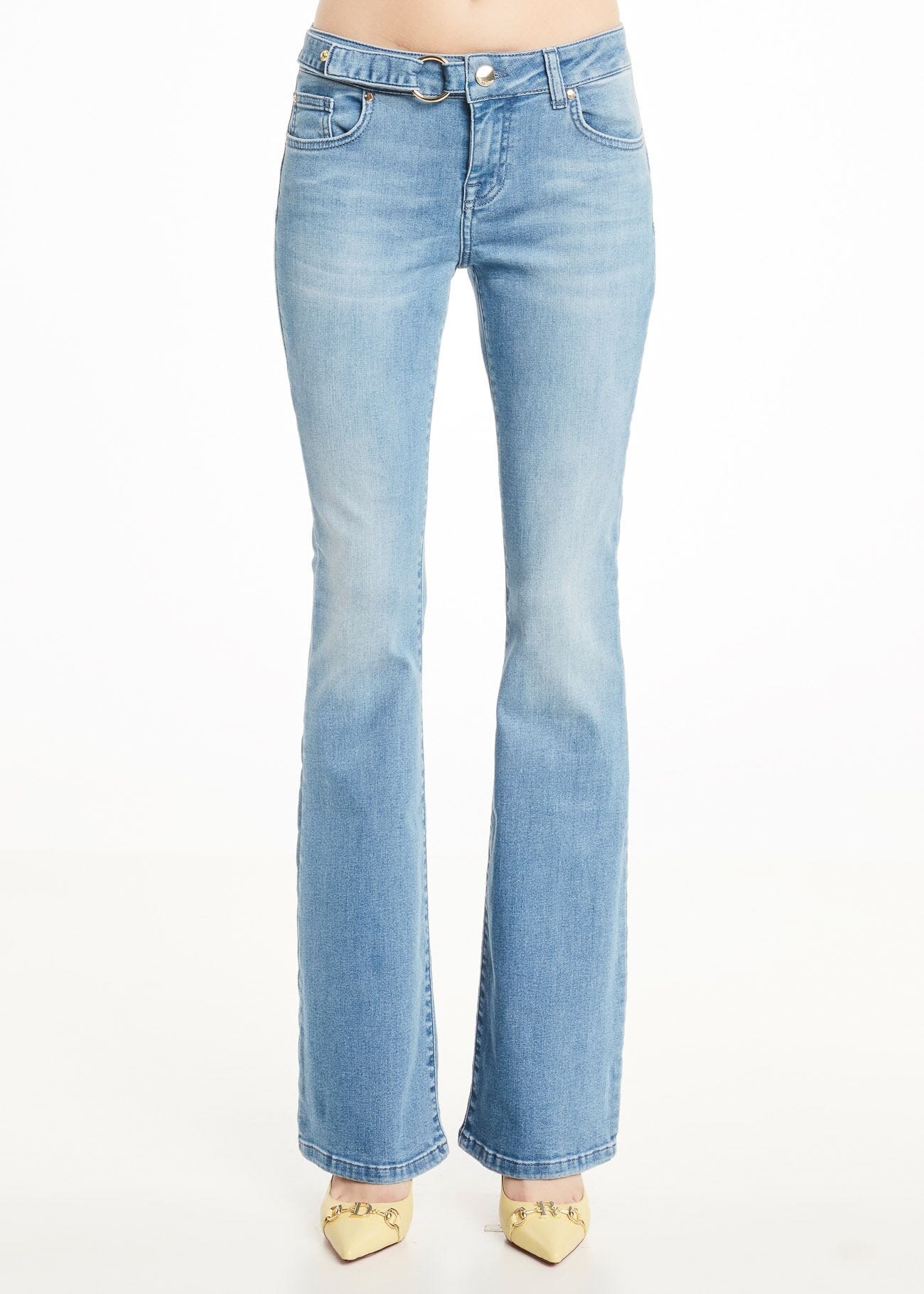 Worn-effect flared jeans