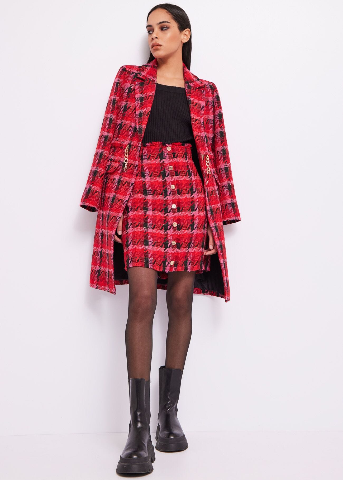 Dress with bouclé skirt