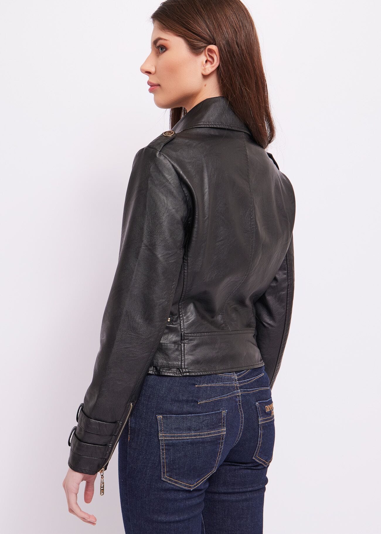 Faux-leather biker jacket