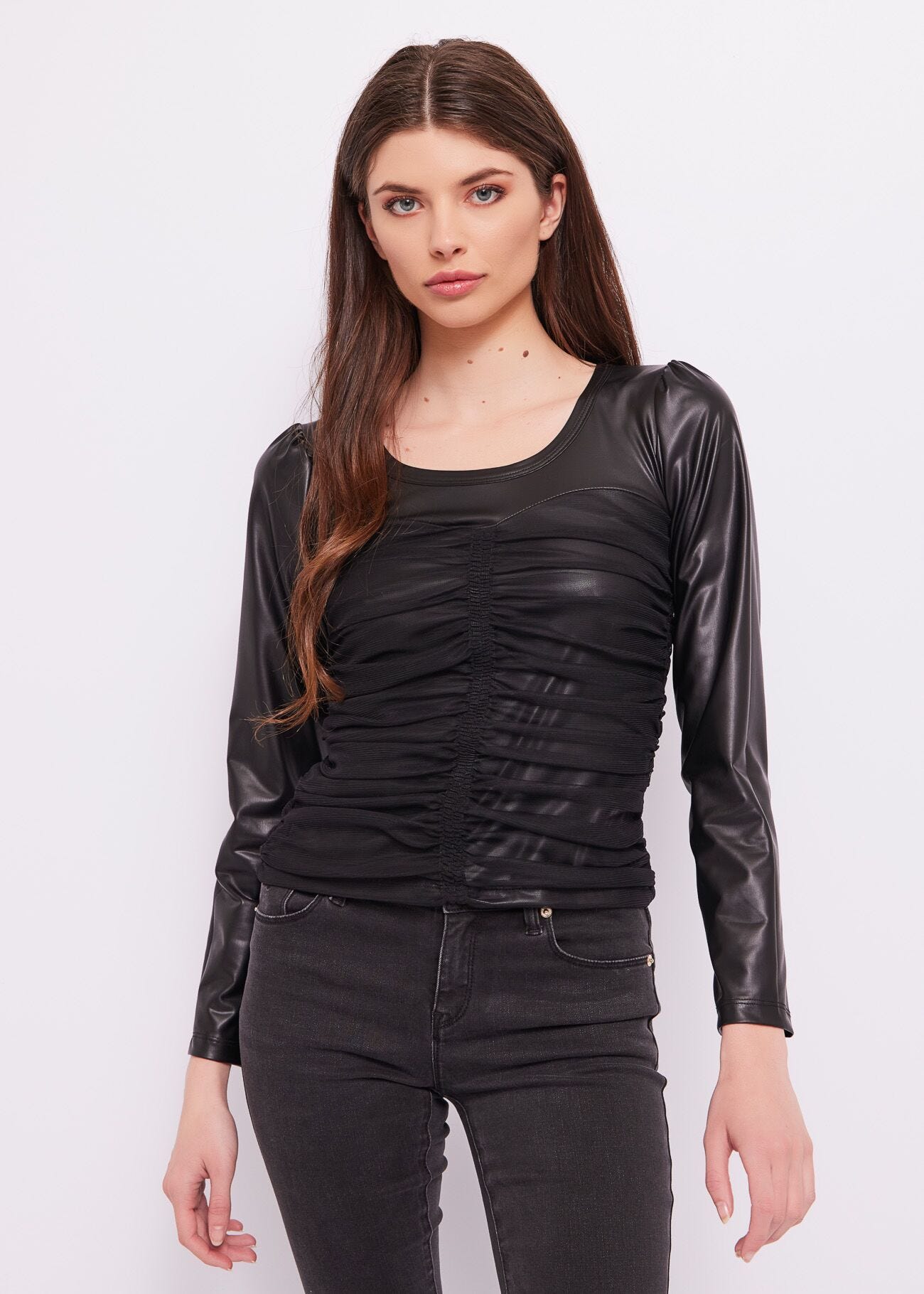 Faux-leather T-shirt