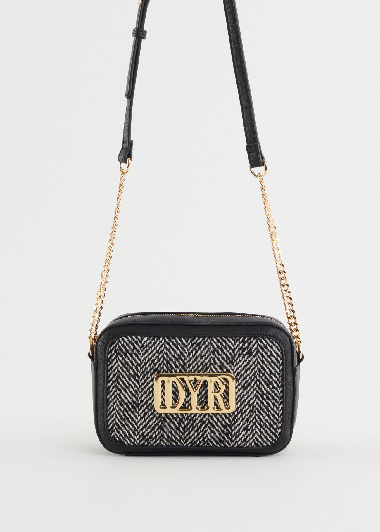 Crossbody bag with tweed detail