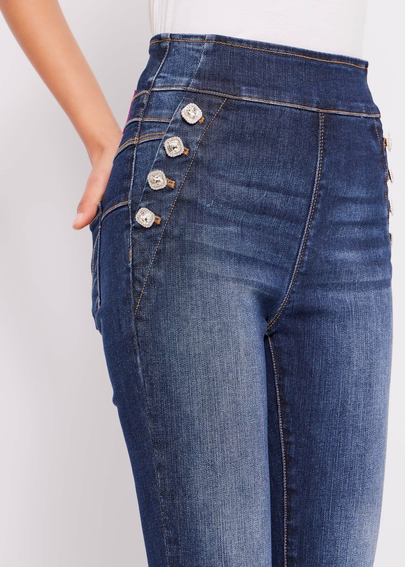 Jeggings con bottoni gioiello