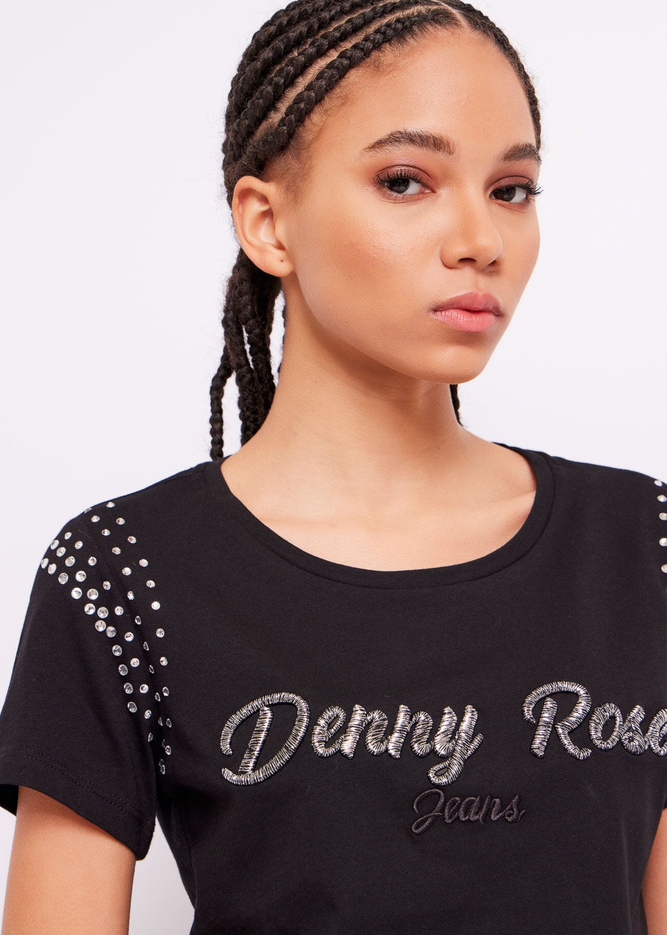 T-shirt with logo and rhinestones