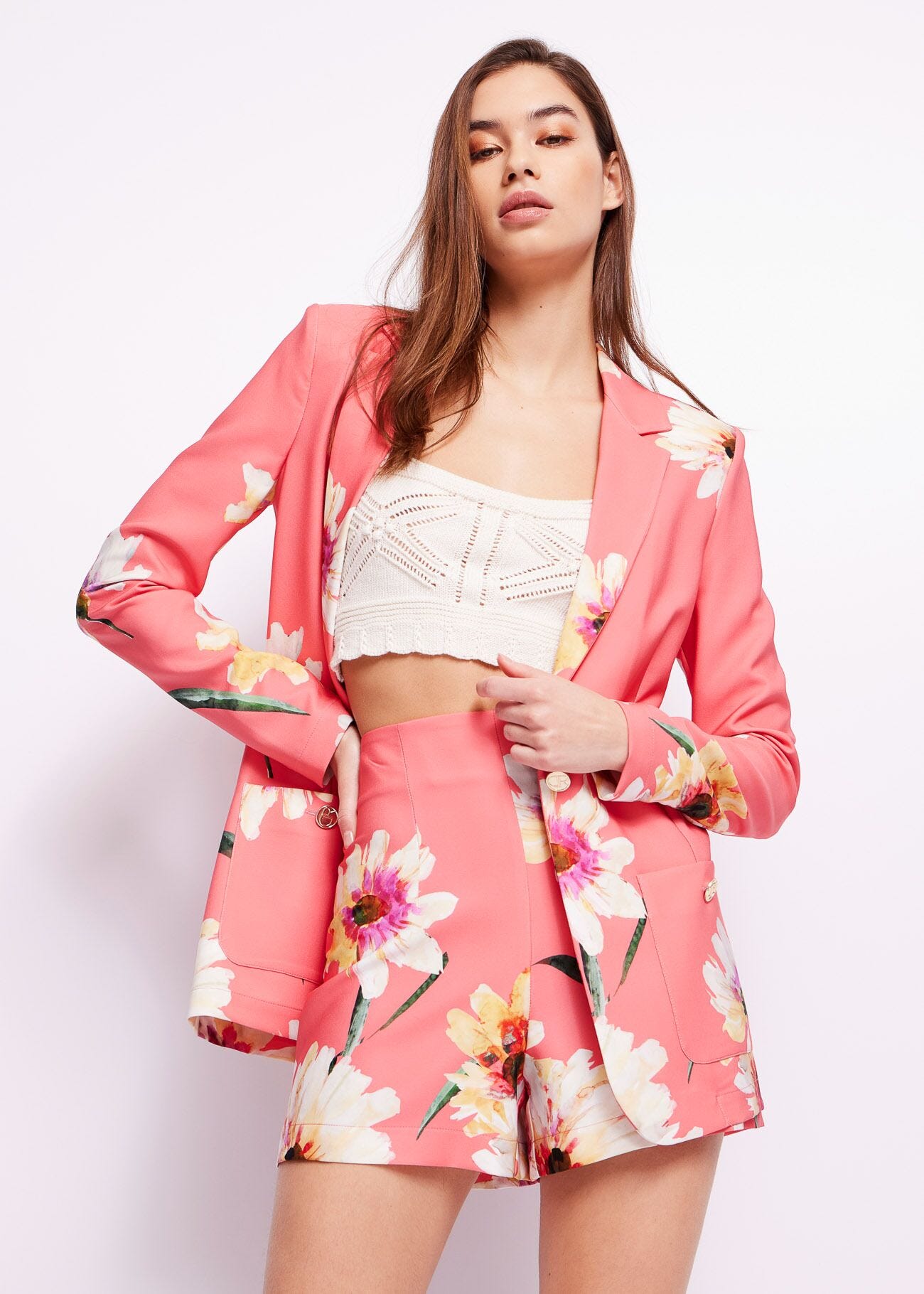 Floral-print blazer