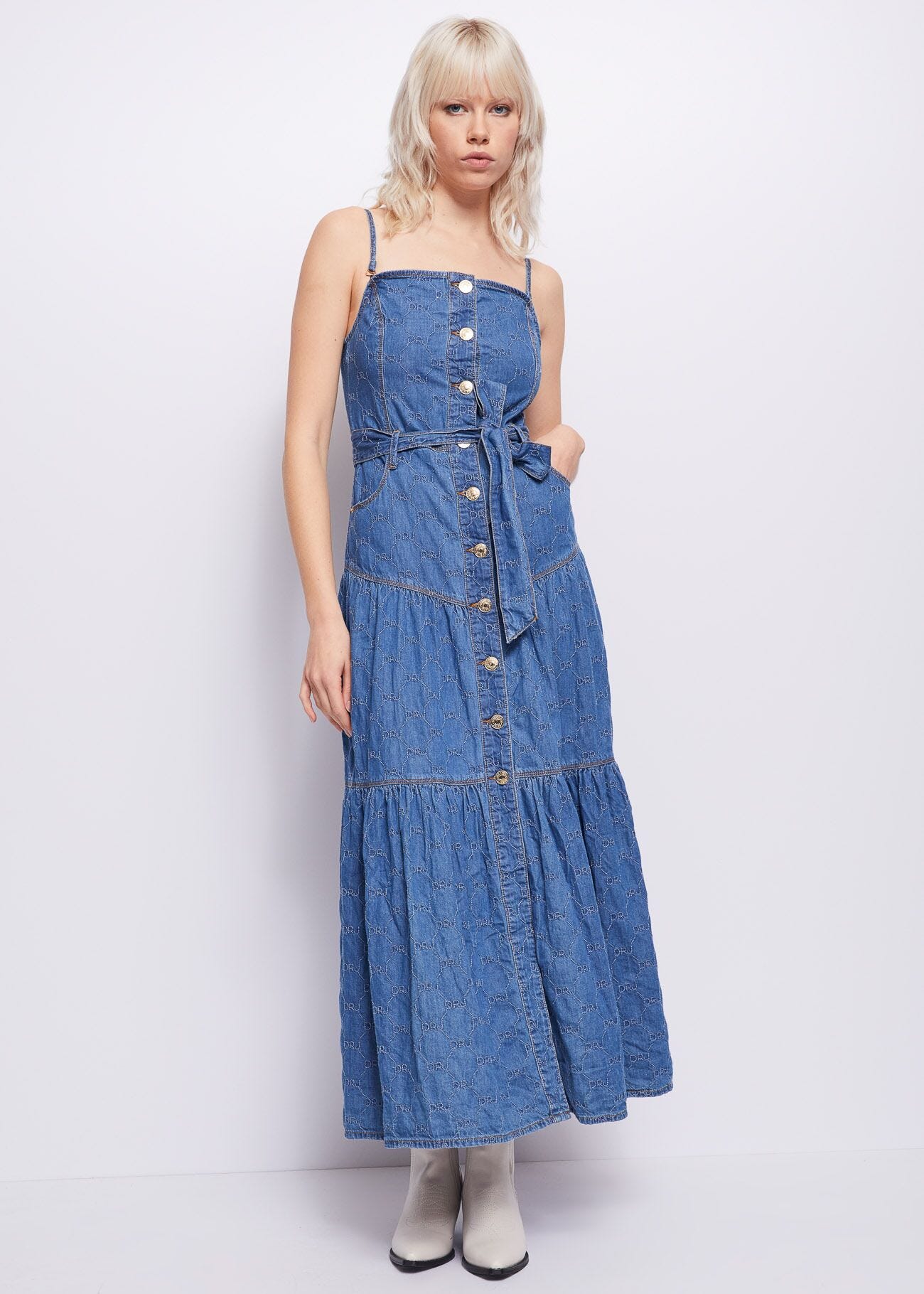 Denim dress with lettering